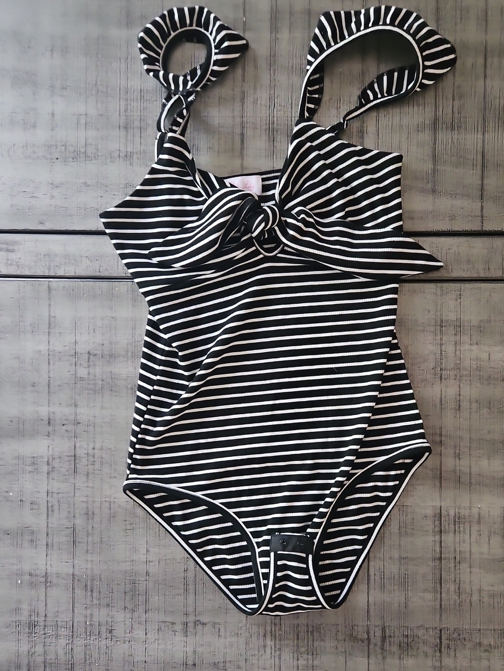 Black & White Striped Bodysuit with Front Knot